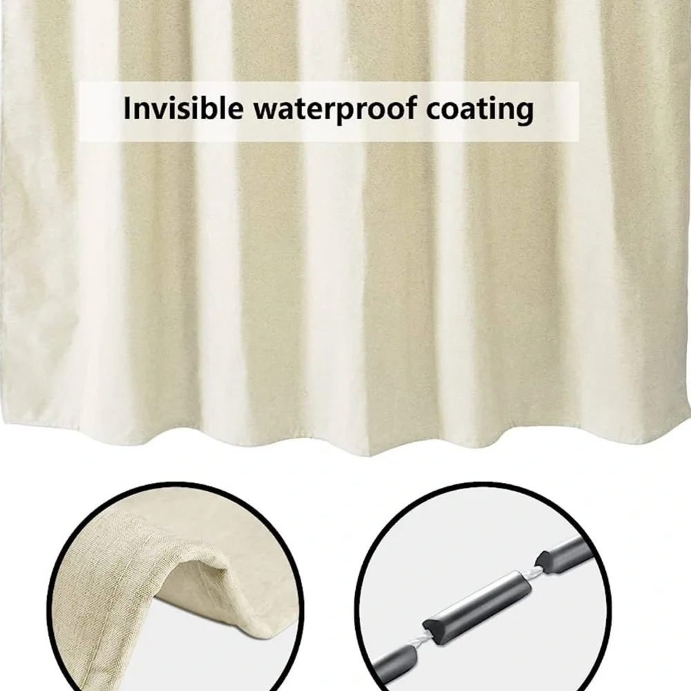 Linen Shower Curtain for Bathroom Waterproof and Machine Washable (Green)